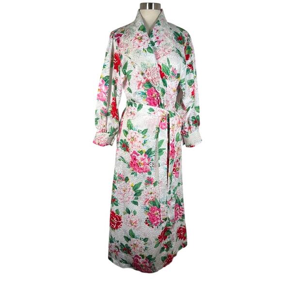 Victoria's Secret Other - NEW! Victoria's Secret Long Floral Robe M/L Satin Lace Details Gold Label